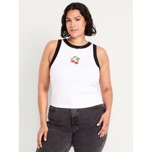 Old Navy White Ribbed Cherry Mon Cheri Tank Top Women's‎ Size Medium NWT